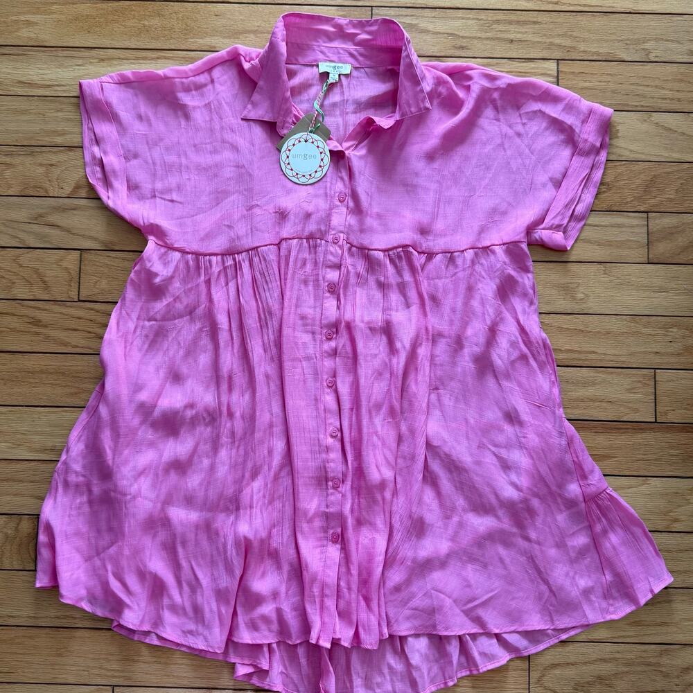 Umgee Size Large NWT Hot Pink Gauze Babydoll Mini Dress Medium Resortwear Beach